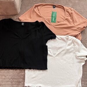 SHEIN Women's Ribbed Crop Tops - Black, White, and Tan